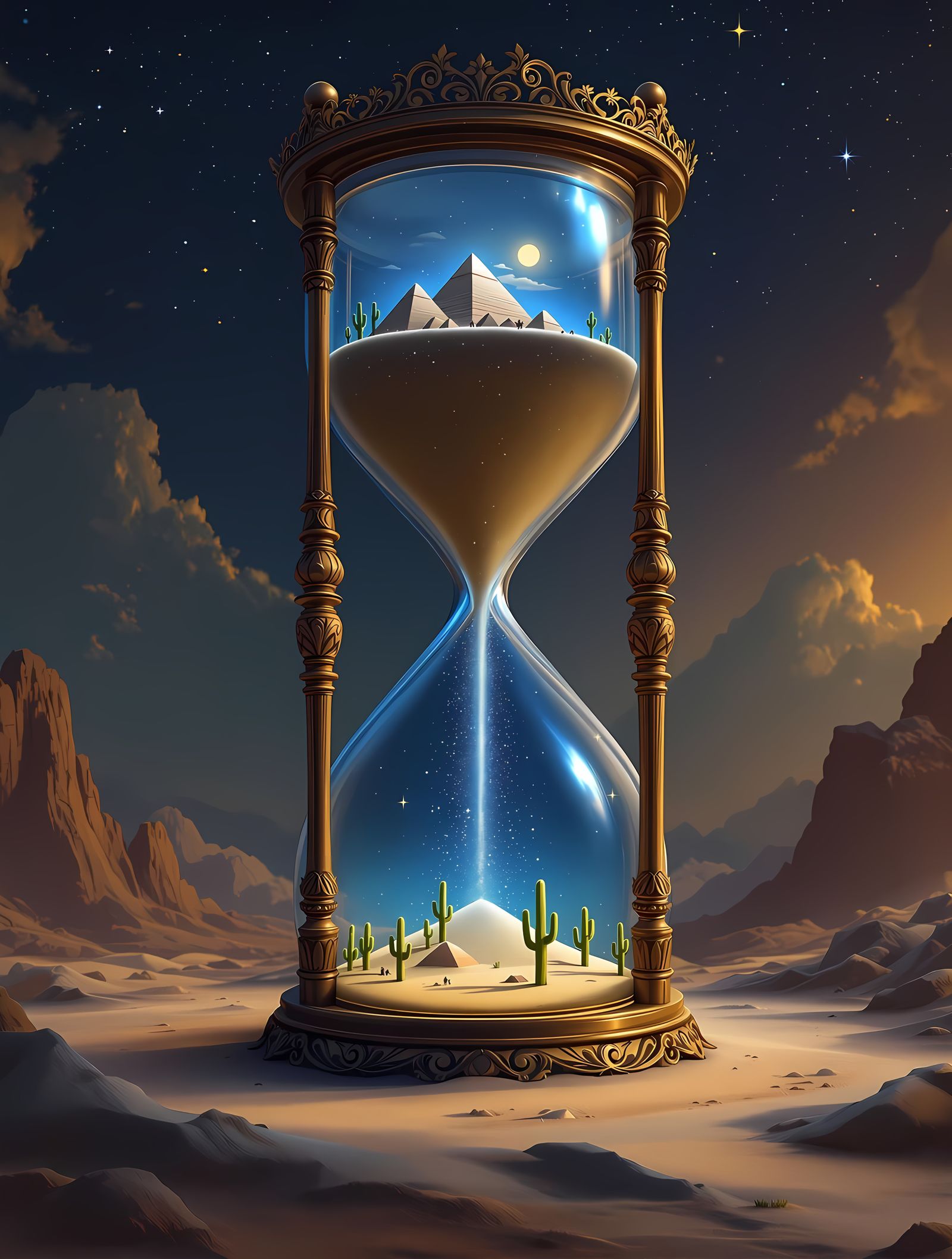 Surreal Hourglass Landscape in Dreamlike Digital Painting