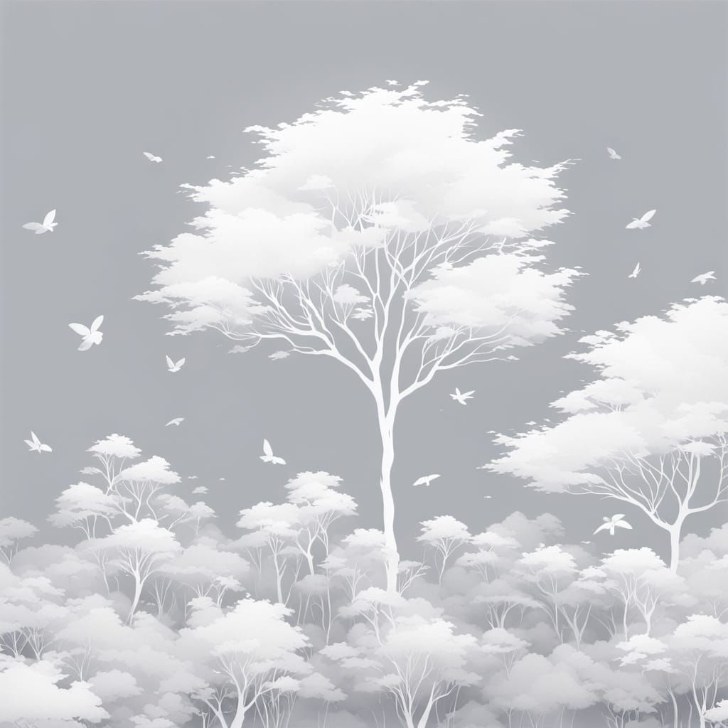 Lush White Paradise in Minimalist Anime Style