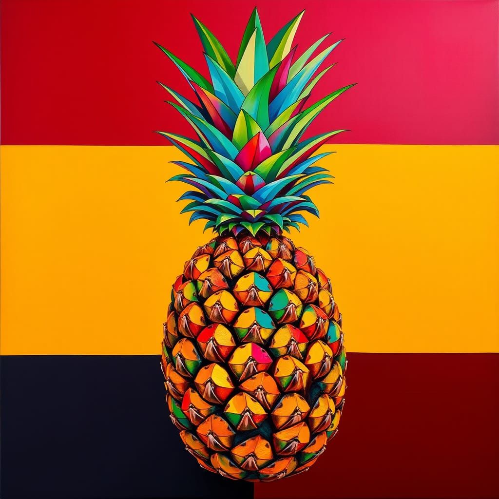 hard line painting of pineapple painted in the style of Mark Rothko, and Clyfford Still Op Art cubism maximalism