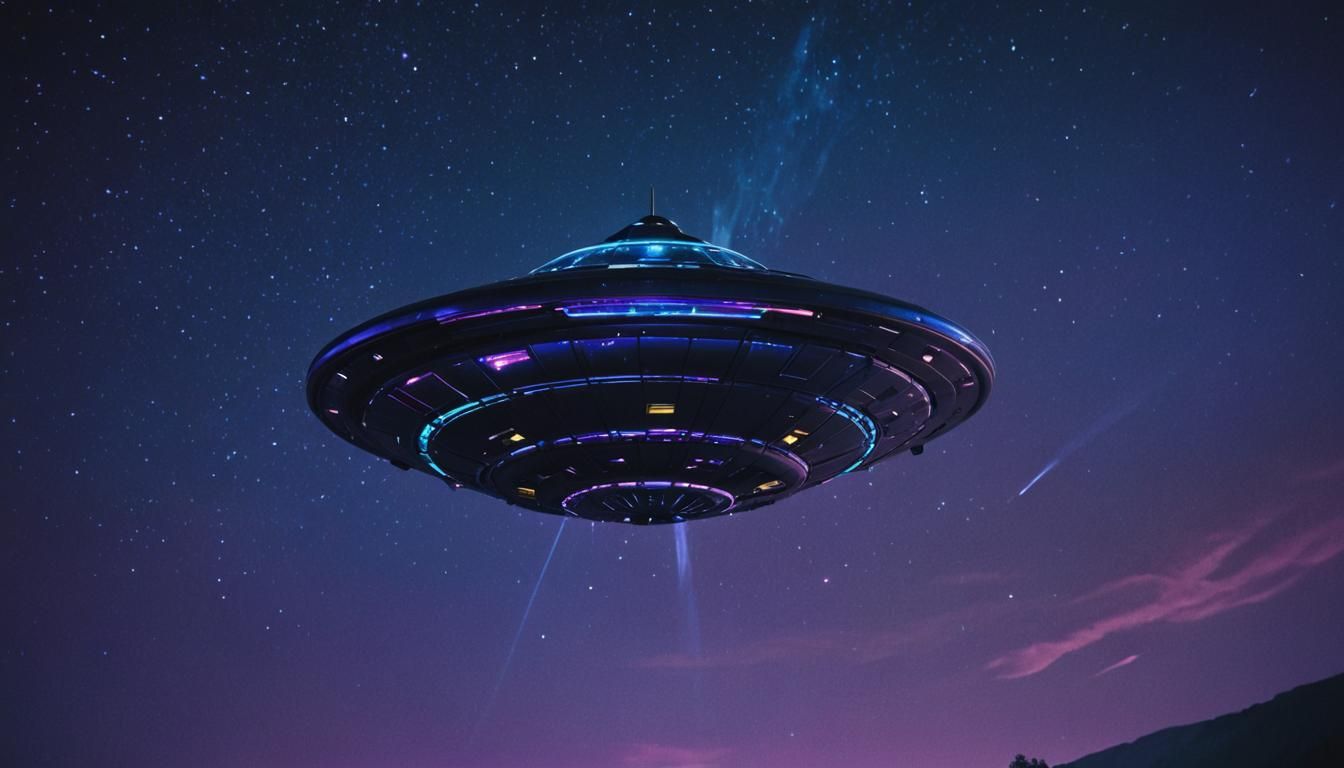 UFO Flying Saucer in Starry Night Sky
