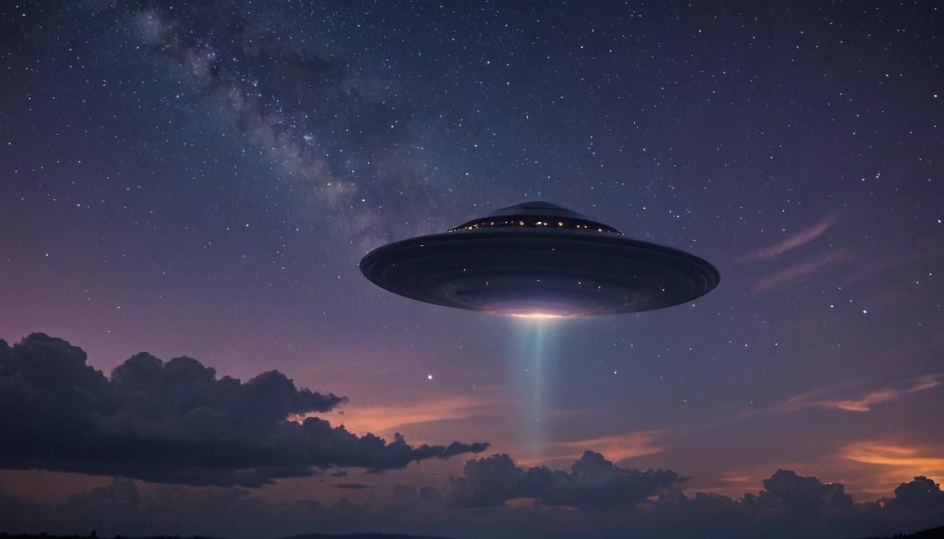 Cinematic UFO Film Still Under Starry Night