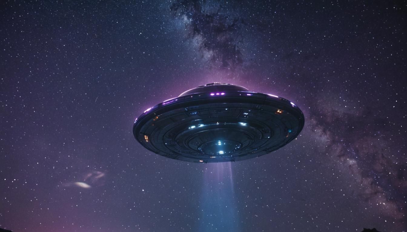 UFO Flying Saucer in Starry Night Sky