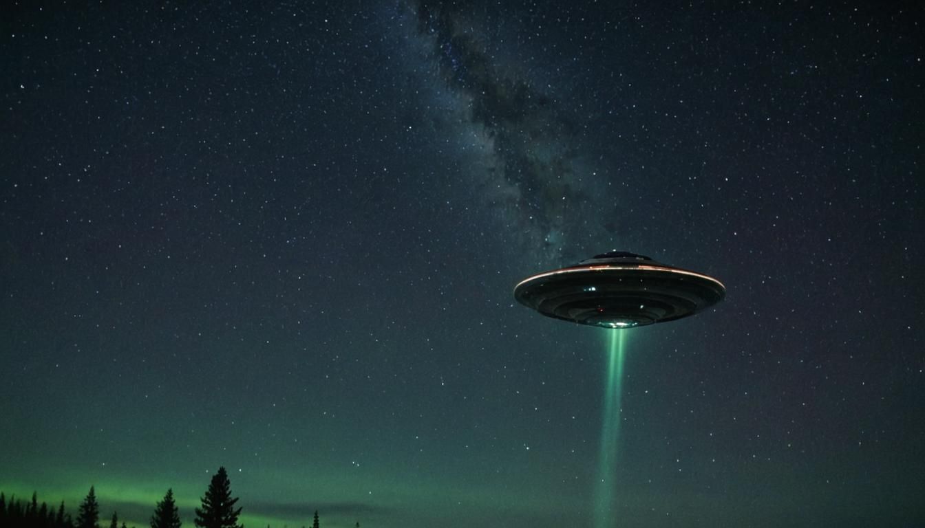 UFO Soaring Across Starry Night Sky