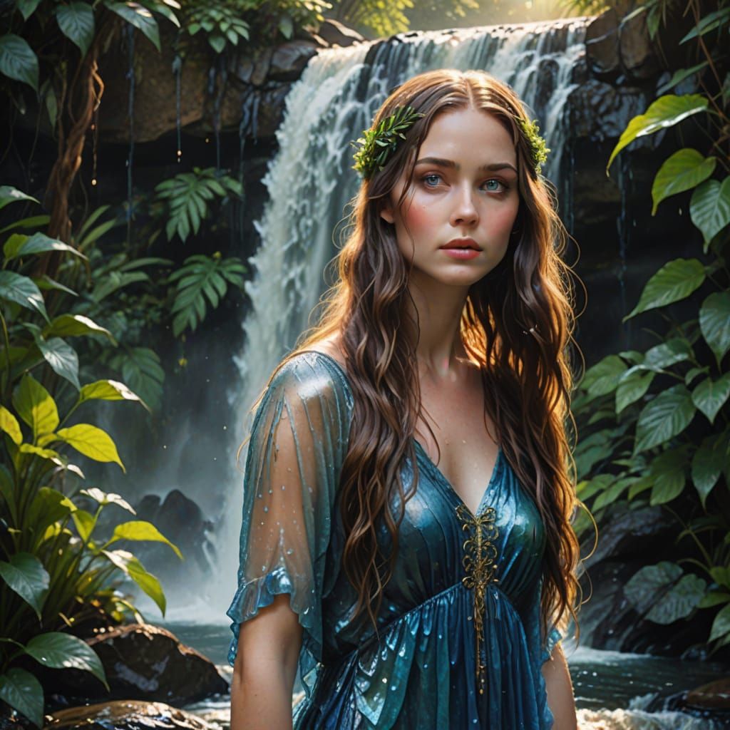 Ethereal Water Nymph in Dreamy Golden Light