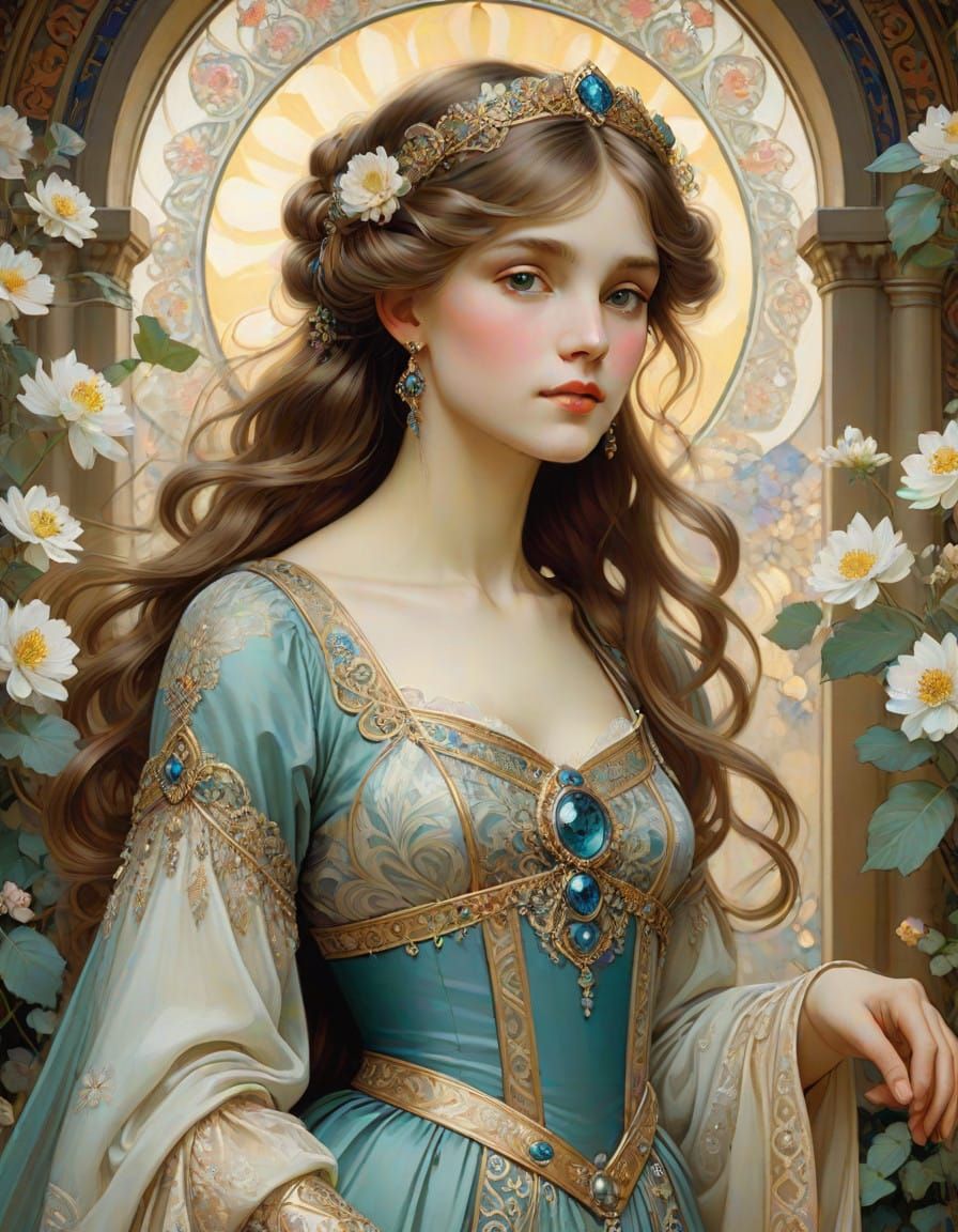 Medieval Royal Couple in Vibrant Castle Garden