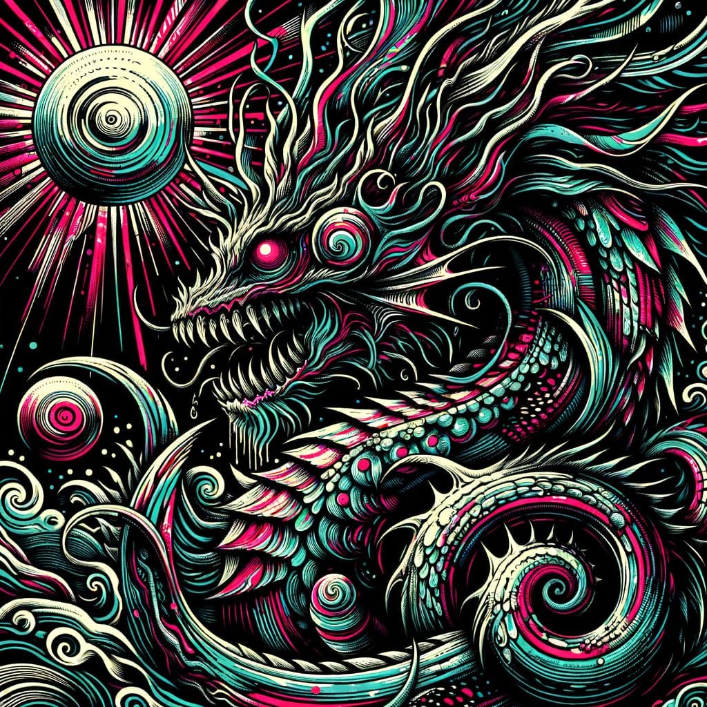 Psychedelic Sea Monster in Punk Art Style