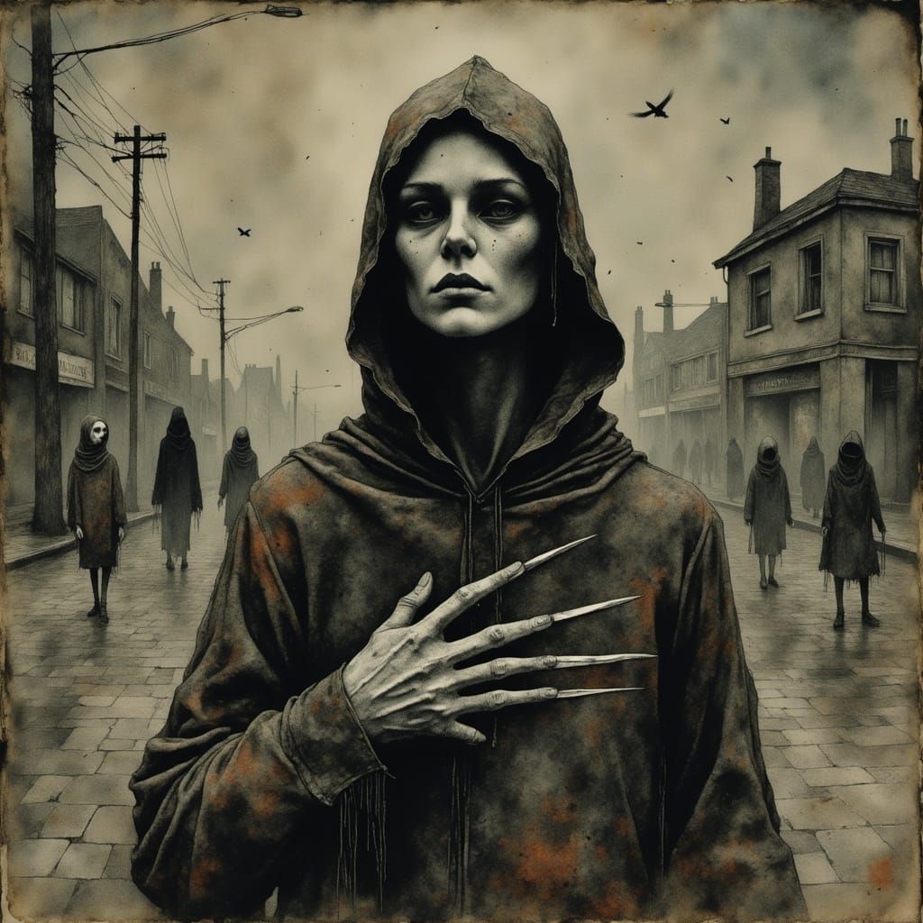 Freddy Krueger in a Hellish Landscape in Beksinski Style