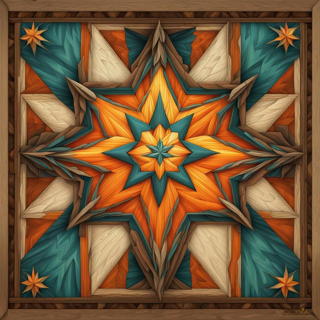 Colorful Barn Quilt with Star, Hyperdetailed Concept Art