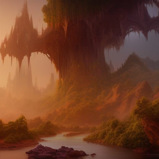 Fantastical Dreamscape Matte Painting in Deep Color