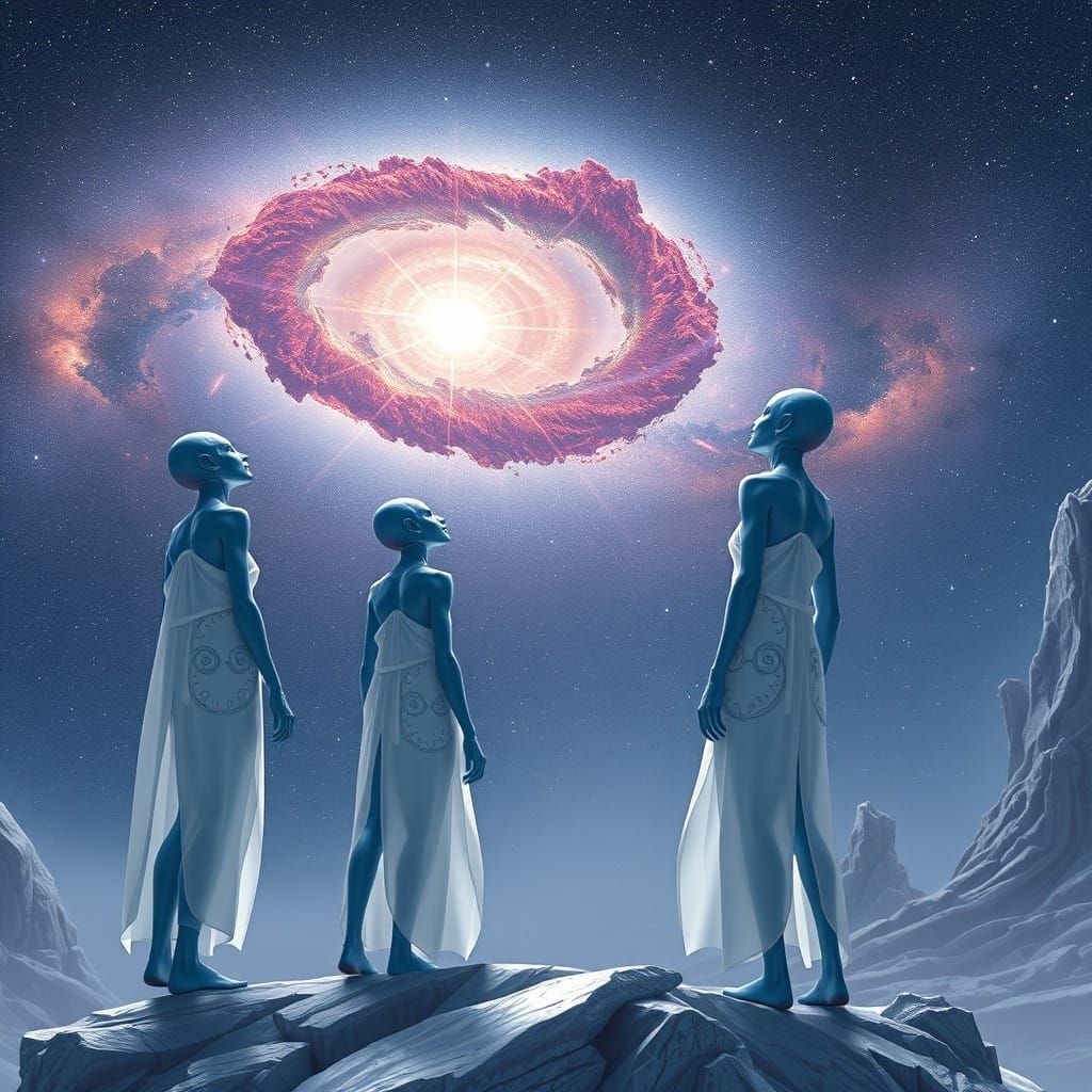 Alien Beings Admire the Milky Way Galaxy in a Distant Cosmos