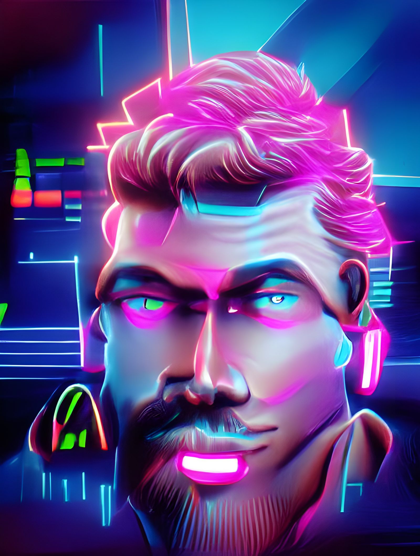 Synthwave Devil Portrait in Neon Retro Style