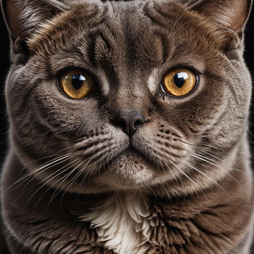 Expressive Scottish Fold Cat Portrait, Detailed Digital Art