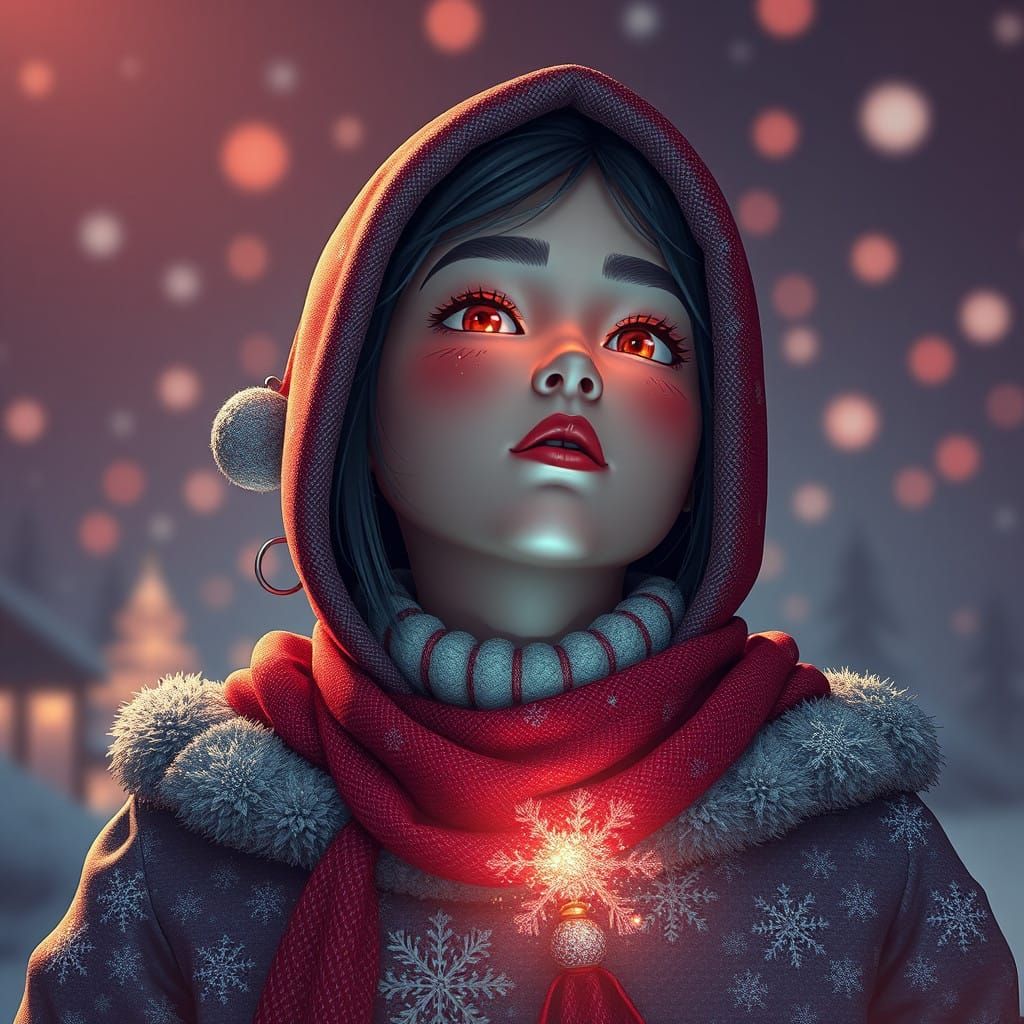 Emerald Snake in Festive Red Cap and Ball