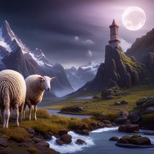Fantastical Sheep in Detailed Matte Painting