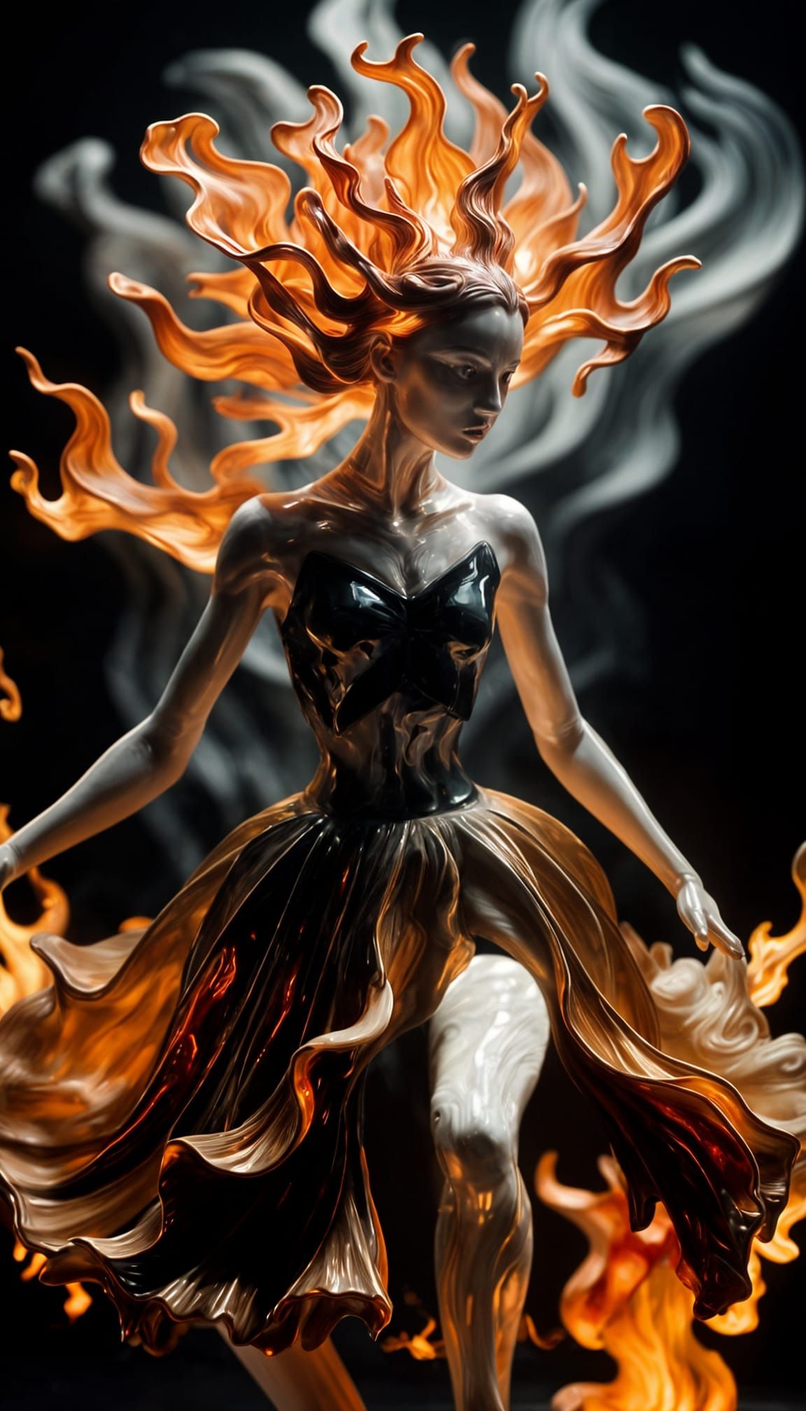 Surreal Noir Porcelain Sculpture in Motion