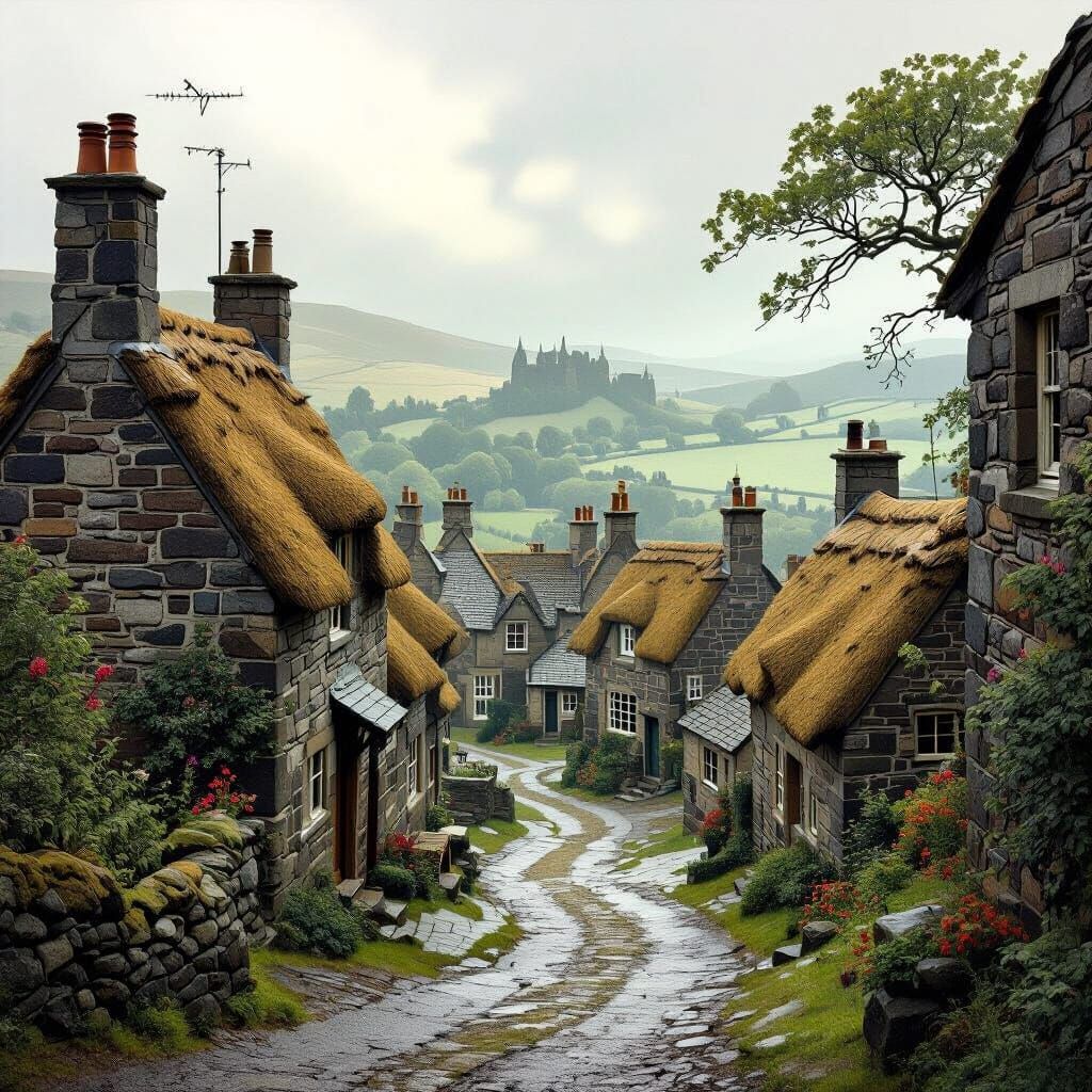 Enchanting 1700s Scottish Village in Storybook Style