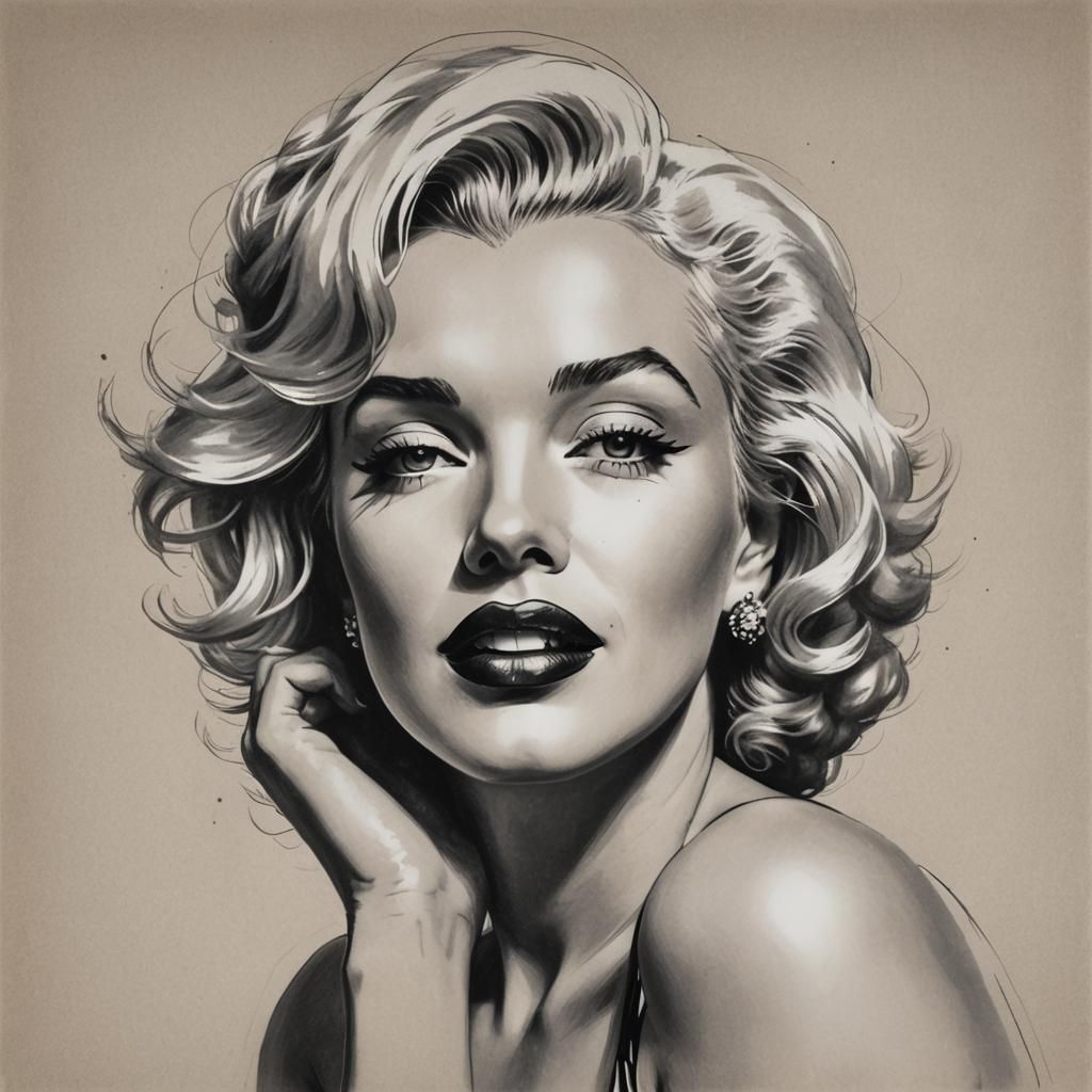 Marilyn Monroe: Monochrome Line Art Portrait