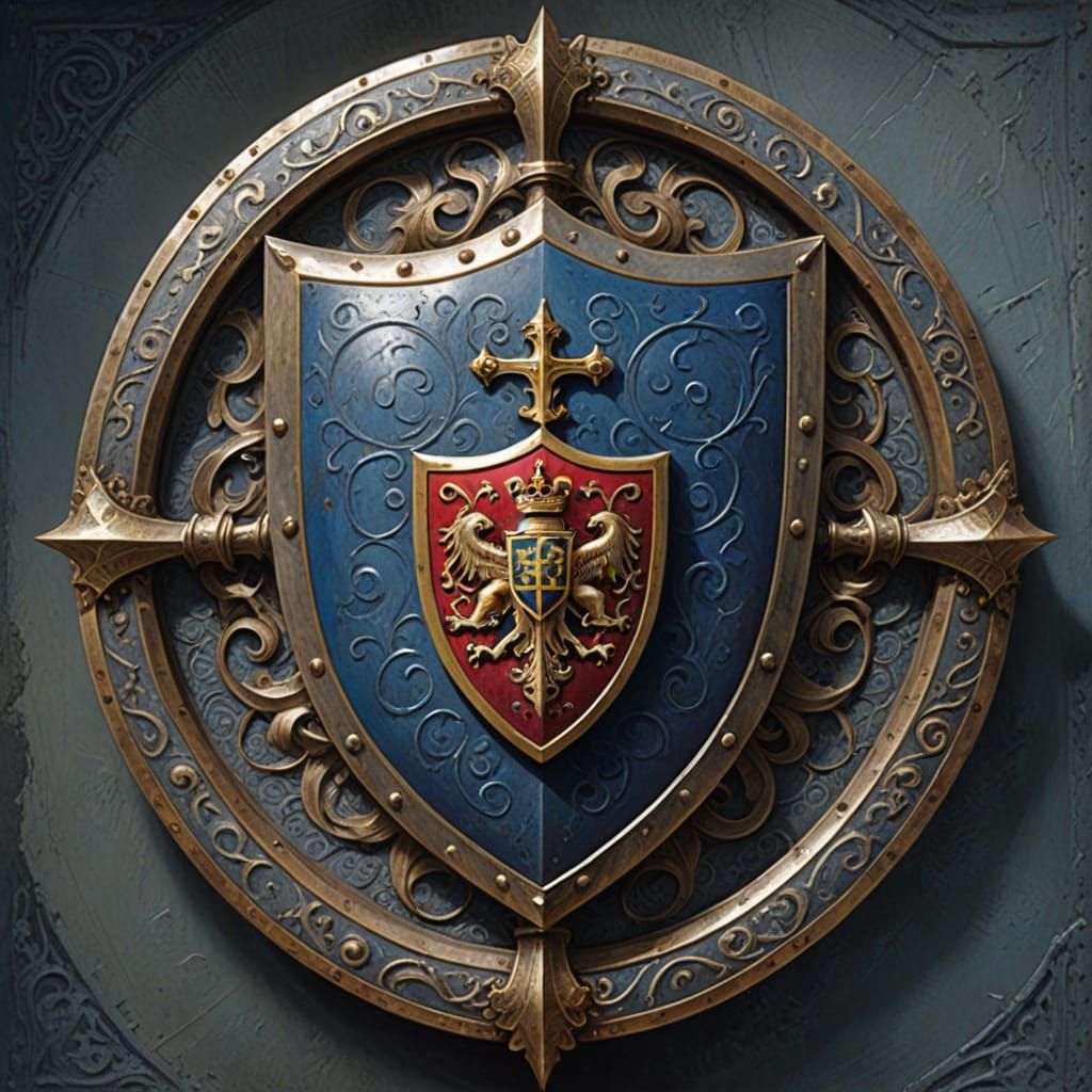 Medieval Knight's Shield in Vibrant Heraldic Style