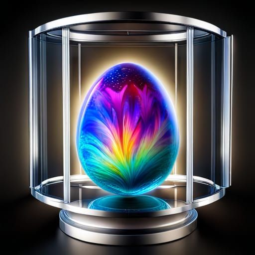 Extravagant Easter Egg in Glass Box: Cybernetic Fantasy Art