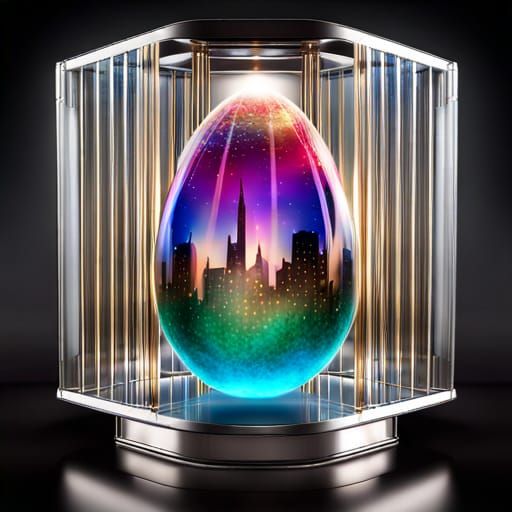 Sparkling Cybernetic Easter Egg in Glass Box