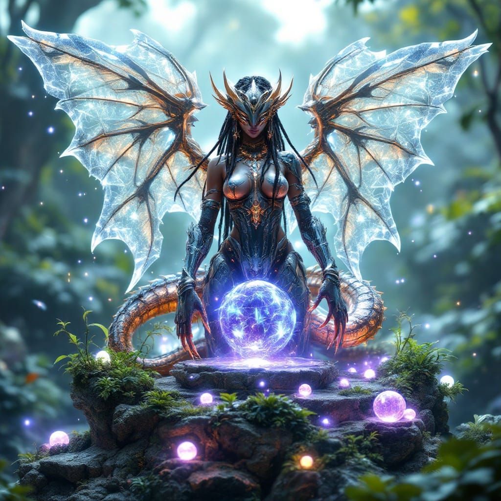 Mystical Serpent Woman with Wings in 3D Anime Art