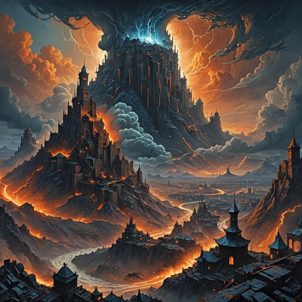 Dystopian Fantasy City Under Mana Tornado