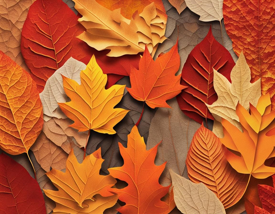Vibrant Fall Leaves Paper Collage Art