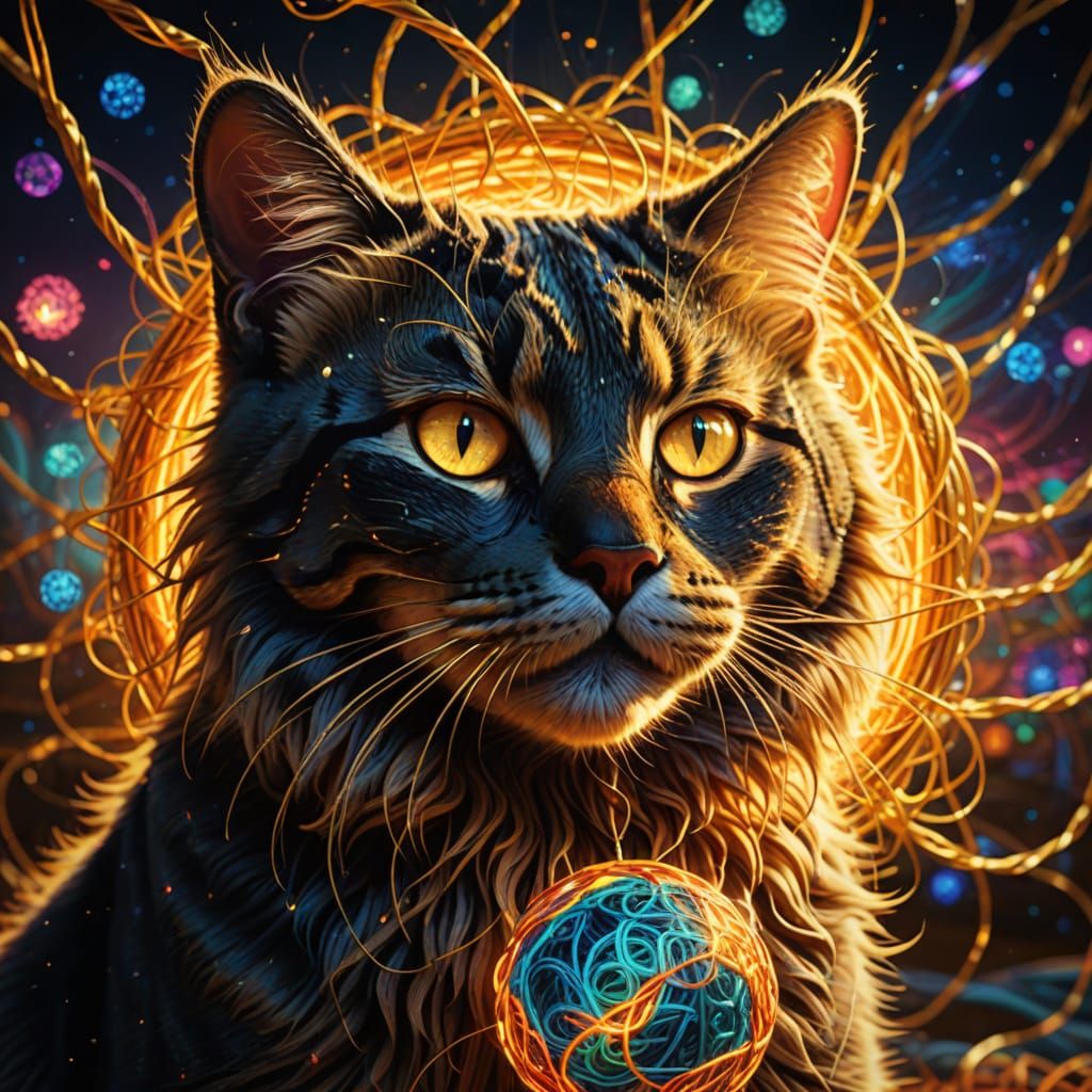 Vibrant Cosmic Cats Entwined with Tangled Threads of Golden ...