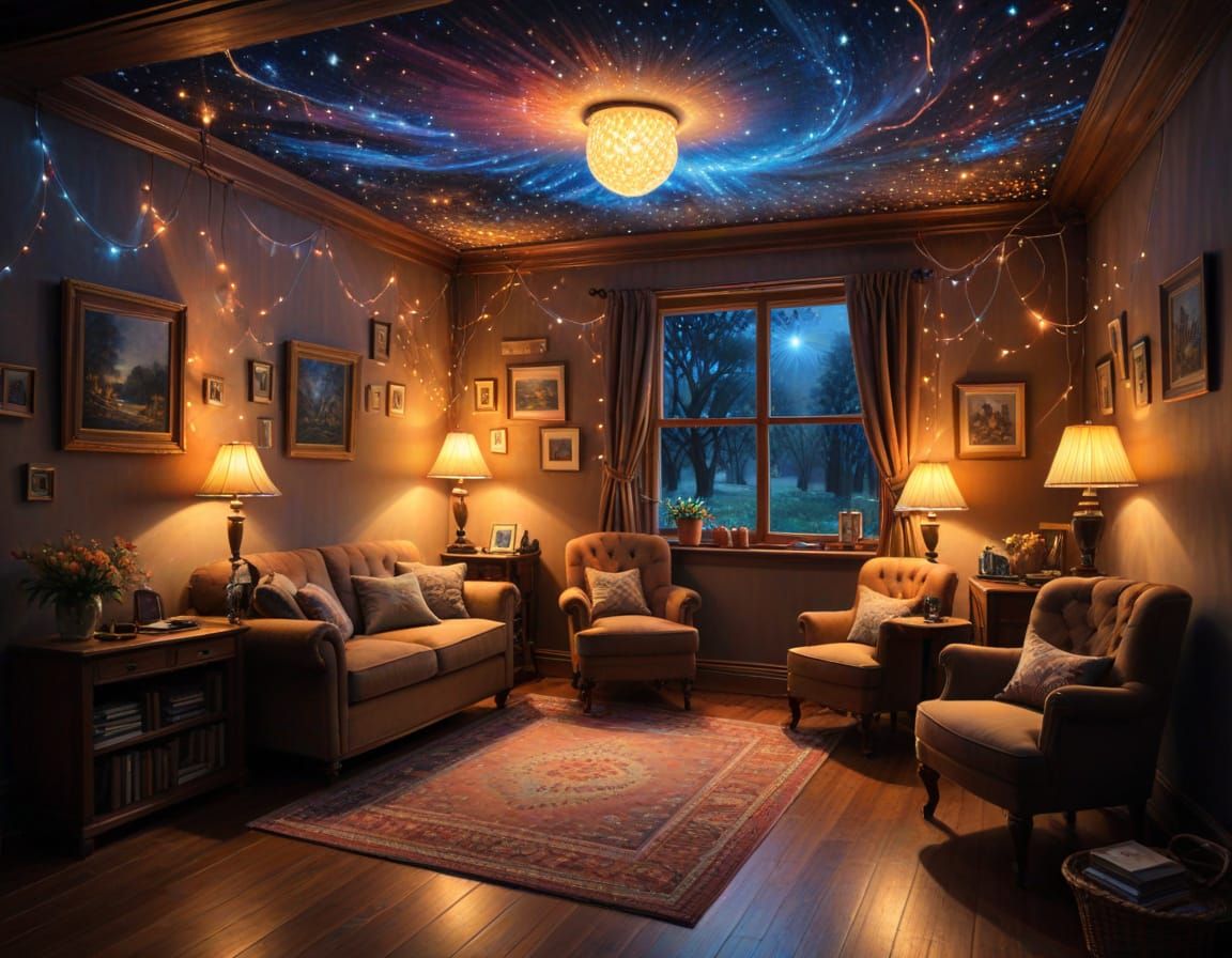 Cozy Room Illuminated by Fiber Optic Lights