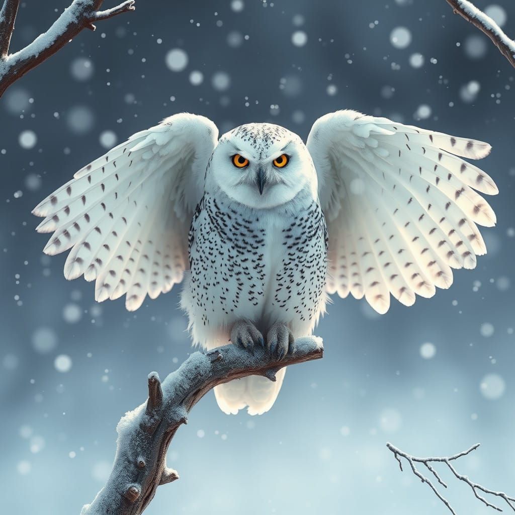 Majestic Snow Owl in Frosty Fantasy Landscape