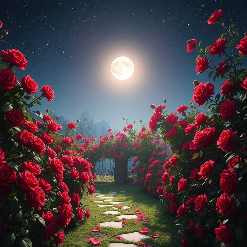 Ethereal Rose Garden Sanctuary in Art Nouveau Style