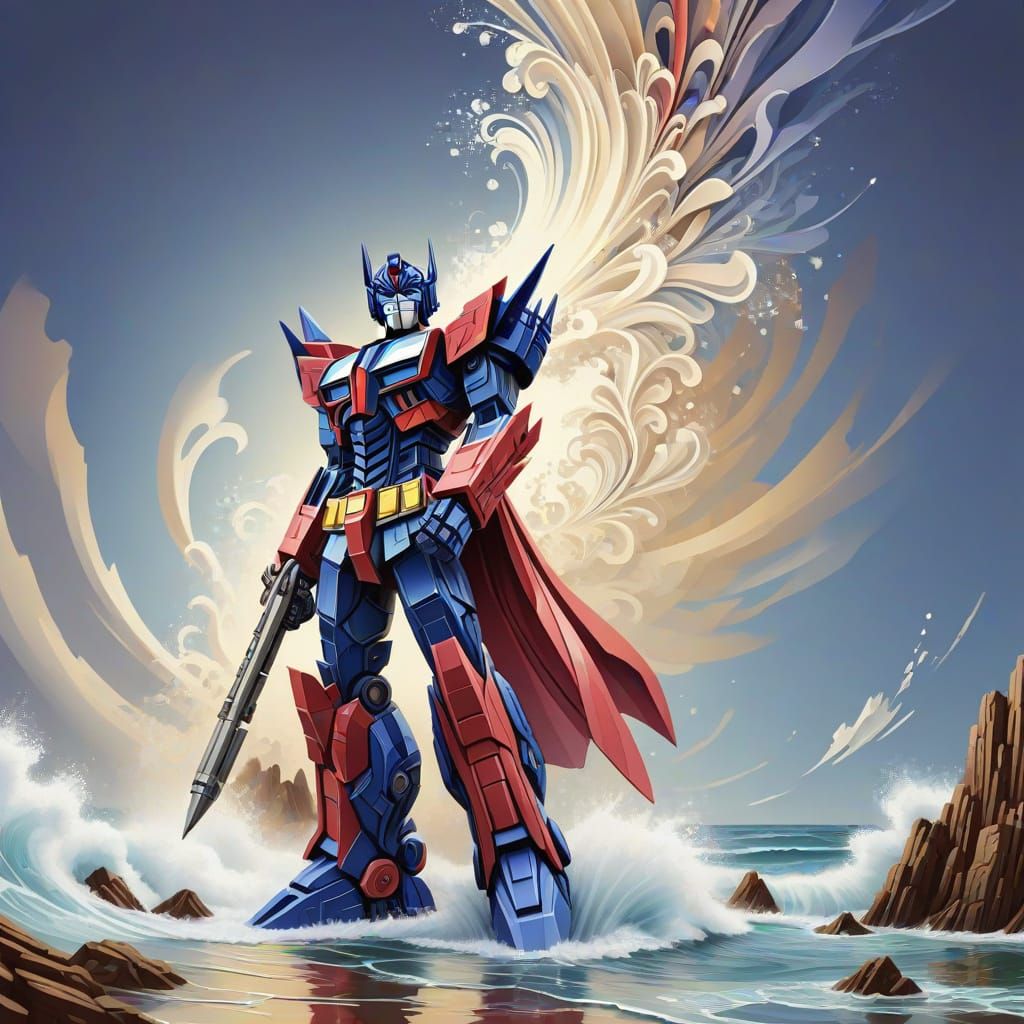 Detailed Gouache Painting of Optimus Prime