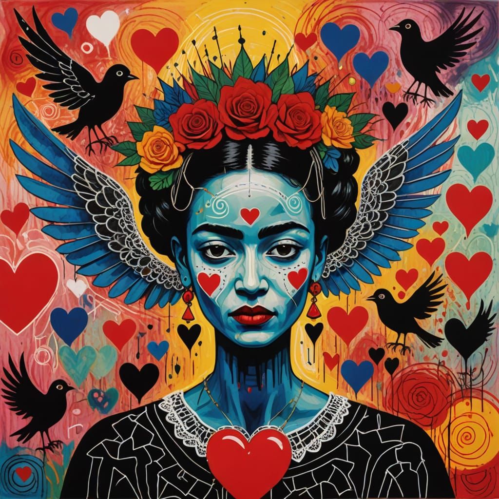 Gothic Valentine's Whimsy in Vibrant Crayon Style