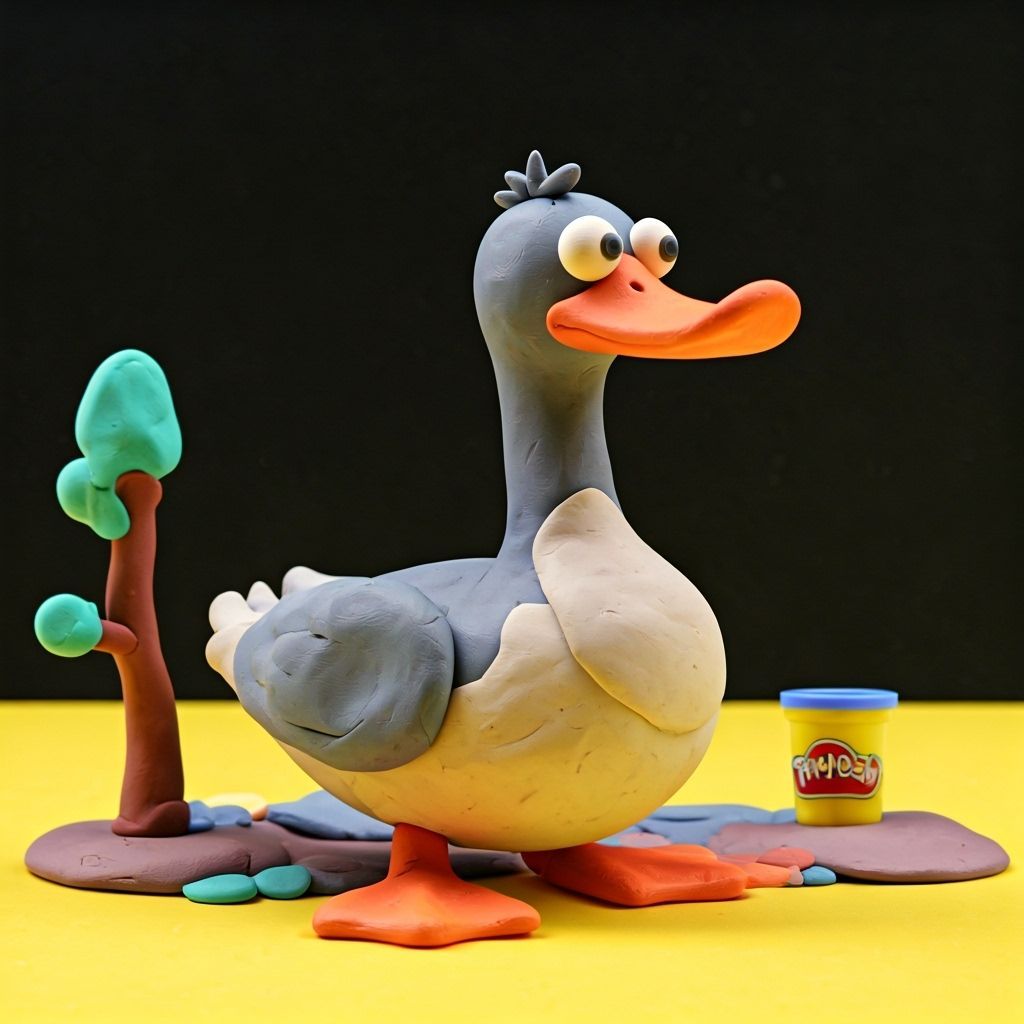 Abstract Play-Doh Duck in Aardman Claymation Style