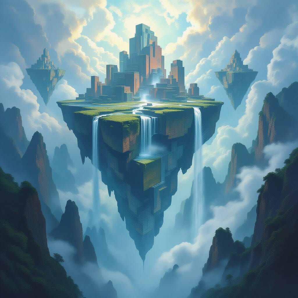 Colossal Floating Islands with Geometric Structures