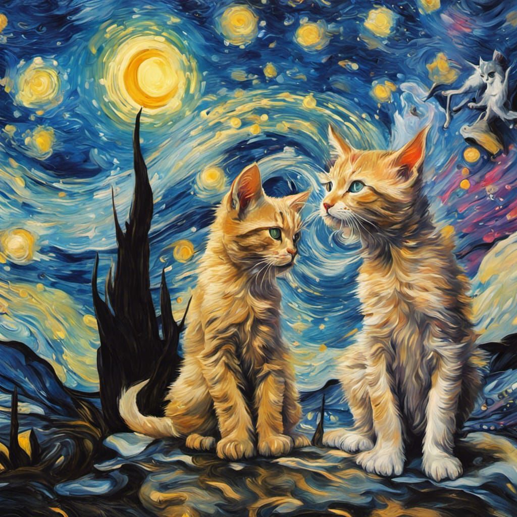 Kittens in Space: Graffiti Art Inspired by Van Gogh
