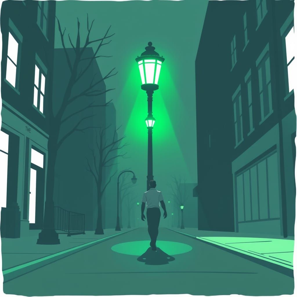 Green Lantern Walks Street in Minimalist Green and White Art