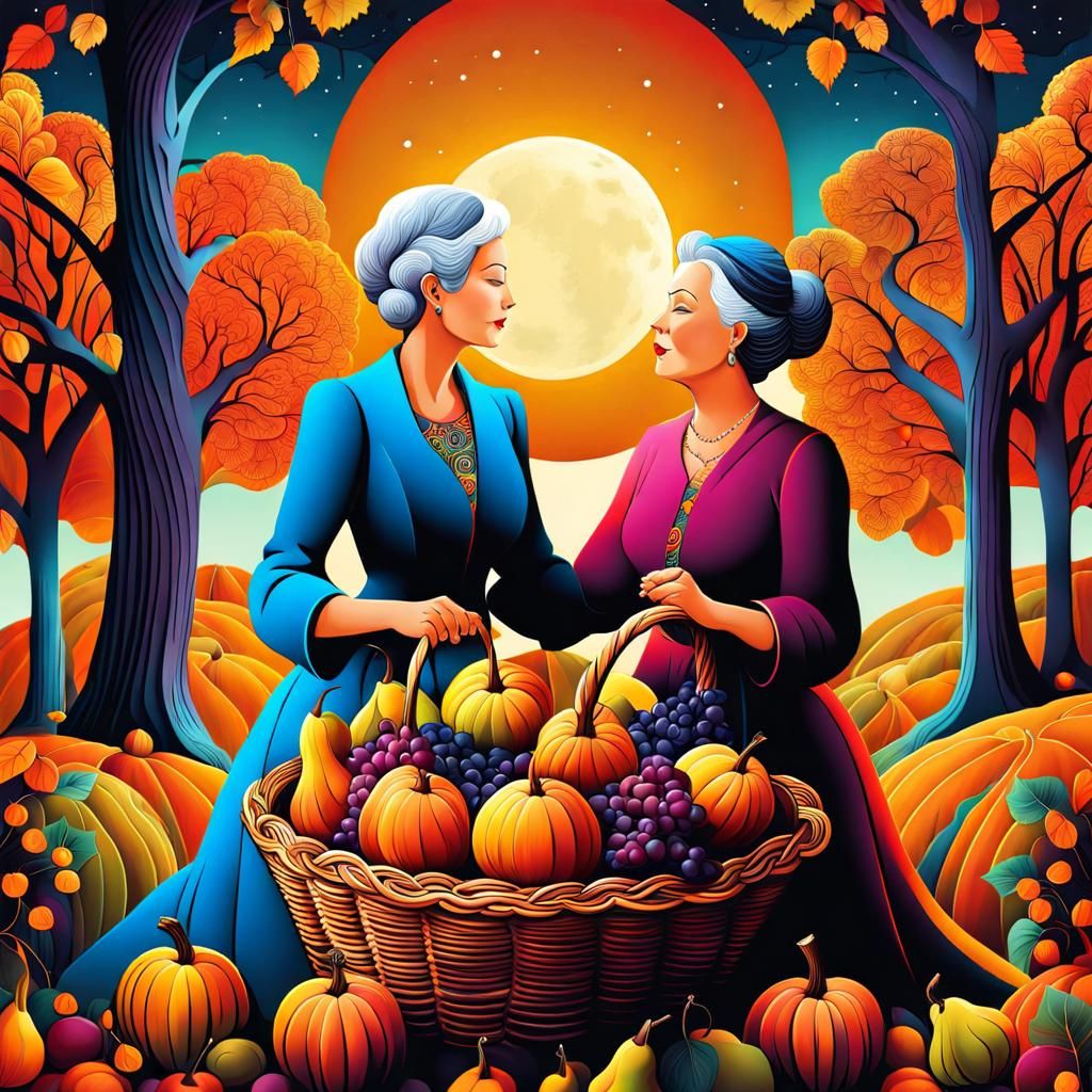 Whimsical Autumn Harvest Under a Full Moon