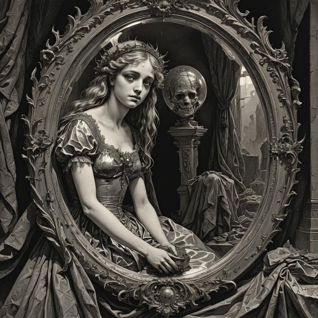 Venus in Shattered Mirror: Dark Engraving Style