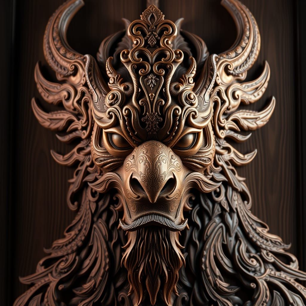Elegant Wood-Carved Portrait in Art Nouveau Style