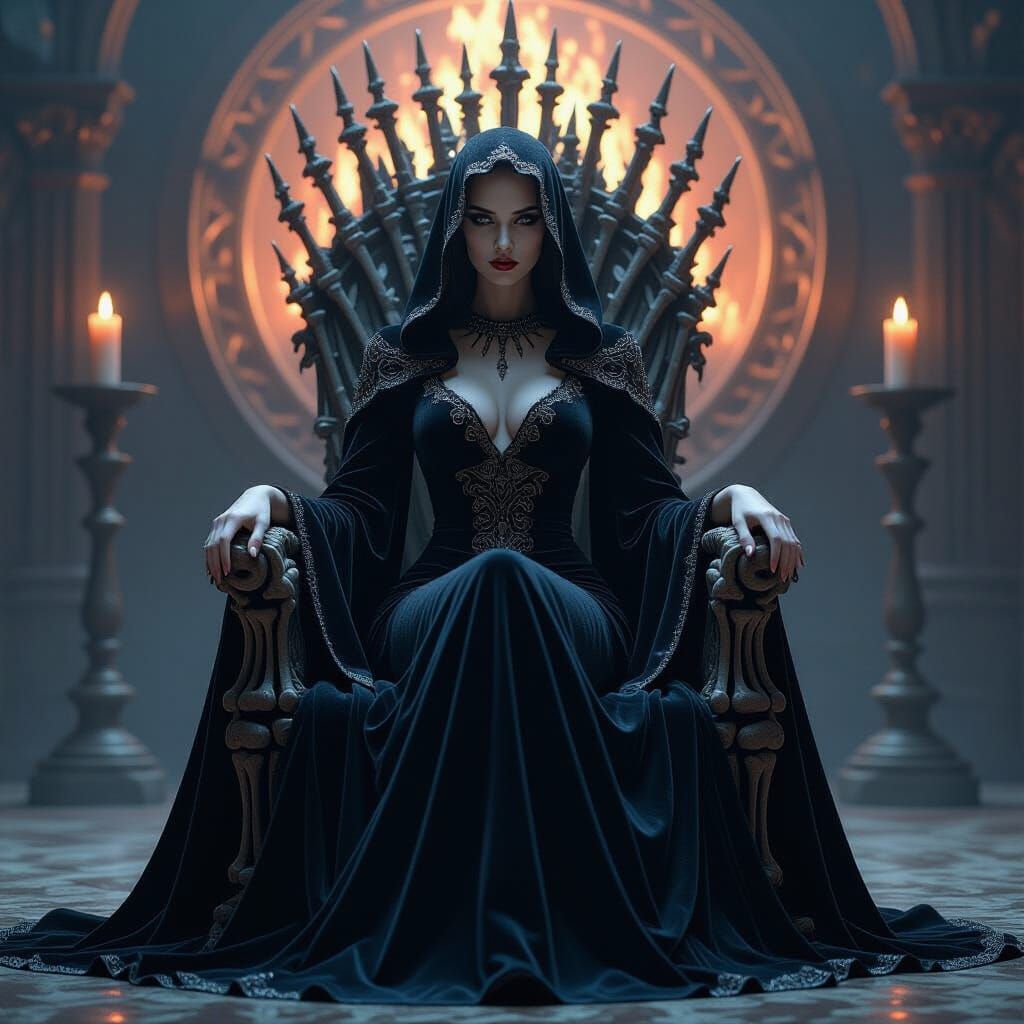 Gothic Demon Queen on Bone Throne