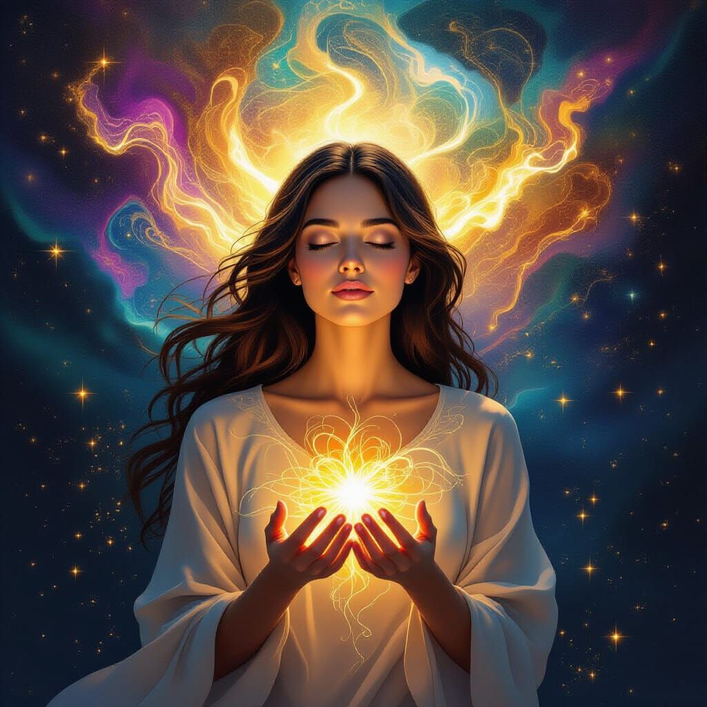 Woman's Inner Light Explodes into Cosmic Nebula