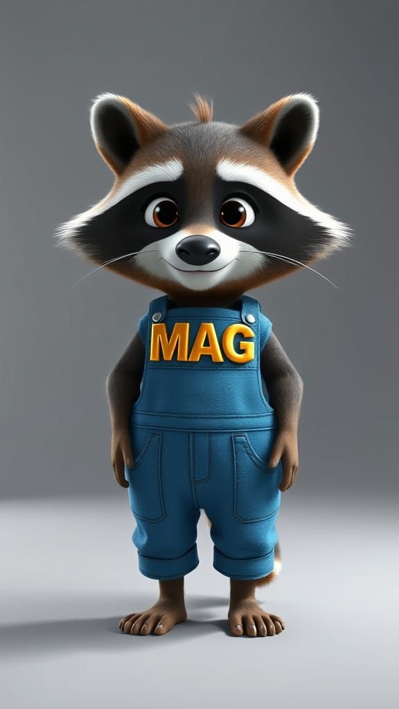 Whimsical 3D Cartoon Raccoon in Pixar-Inspired Digital Matte...