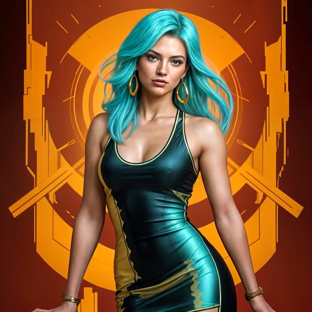 Pin-Up Woman in Metallic Dress with Pink-Tipped Hair