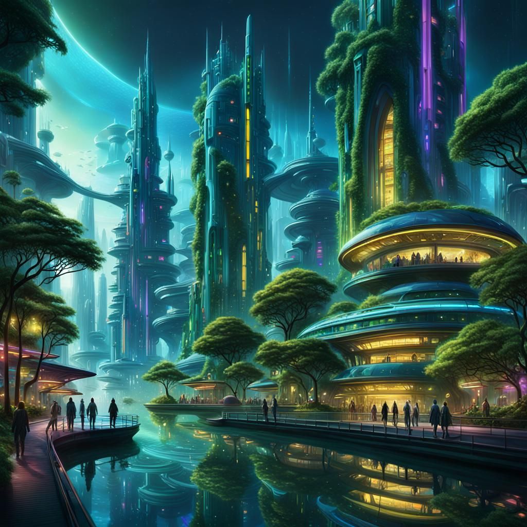 Futuristic City: Nature Meets Sleek Architecture