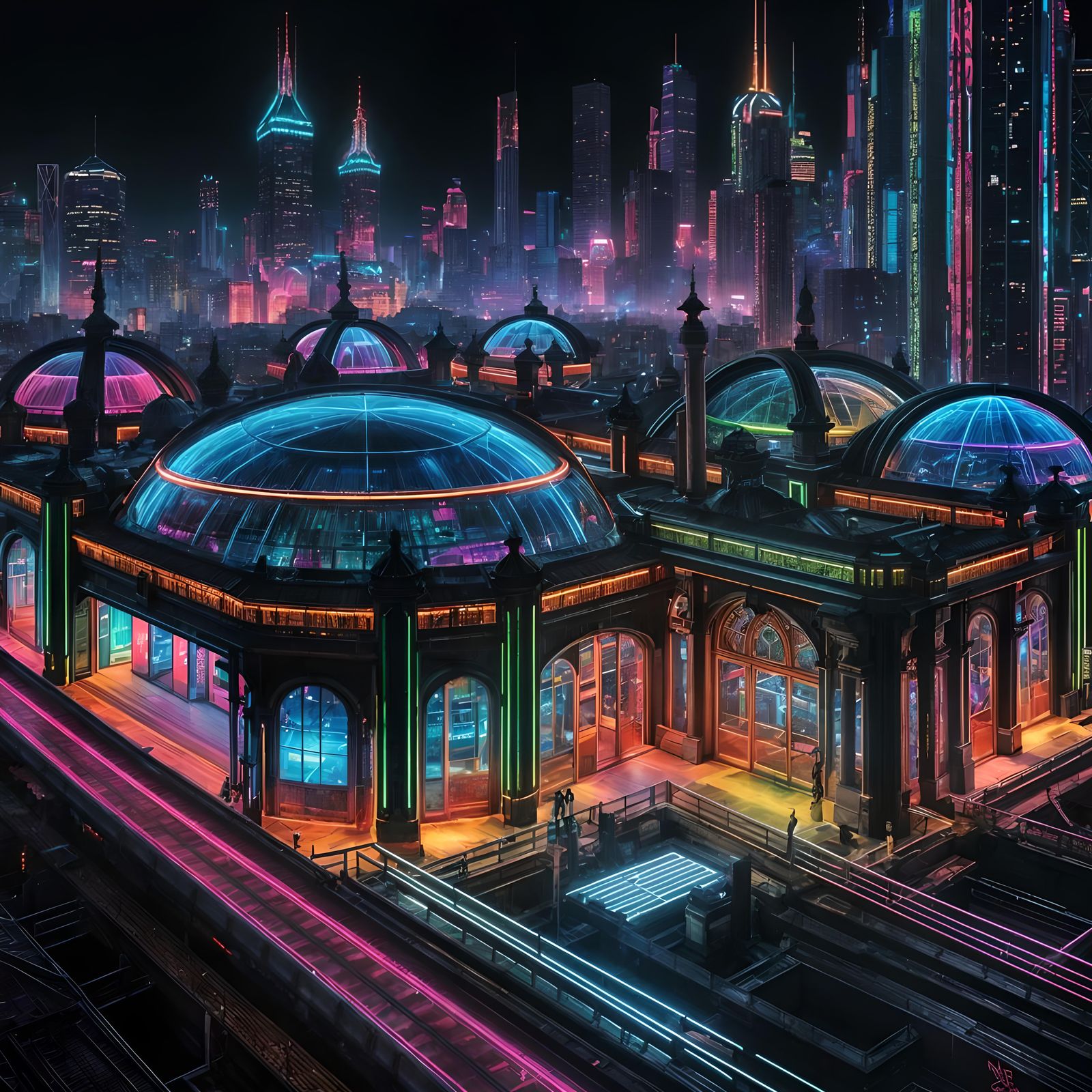 Vivid Neon Metropolis at Midnight in Cyberpunk Style