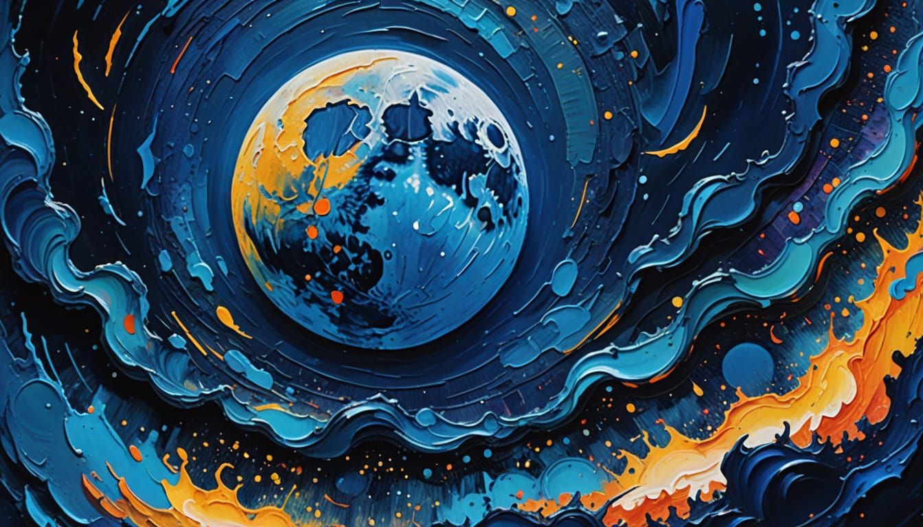 Vibrant Moon in Blue Night: Impasto Gouache