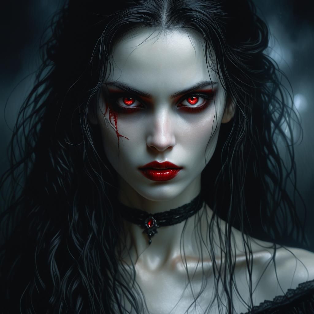 Enigmatic Vampire Portrait in Digital Painting Style