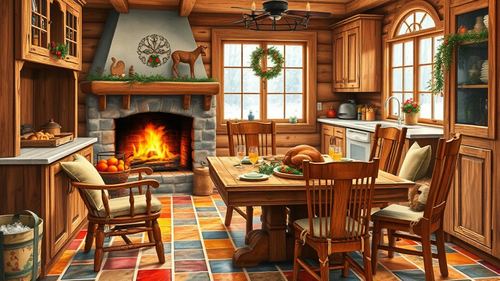 Warm Rustic Kitchen Scene with Christmas Dinner