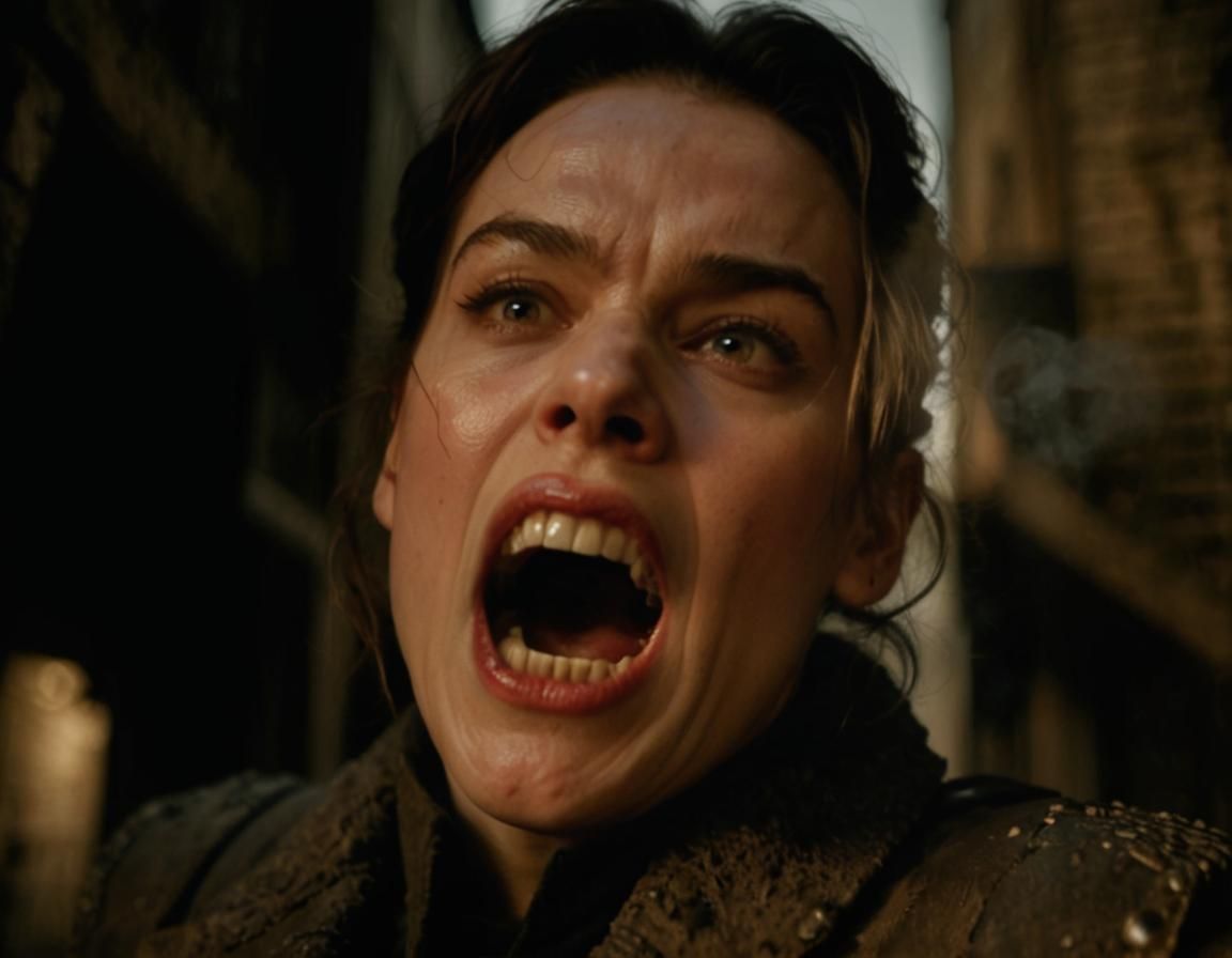 Daisy Ridley as a Dark Fantasy Vampire with Sharp Fangs